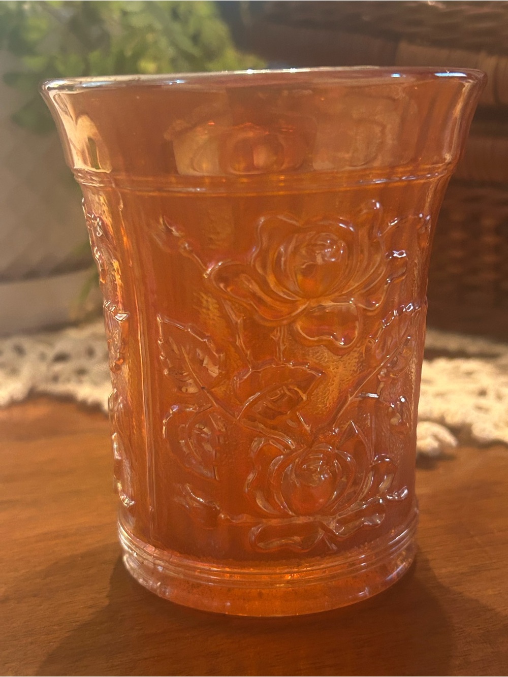 Vintage Imperial Carnival Glass Marigold Lustre Open Rose Tumbler
